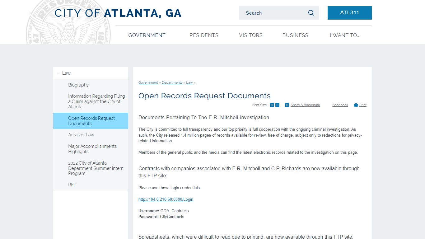 Open Records Request Documents | Atlanta, GA
