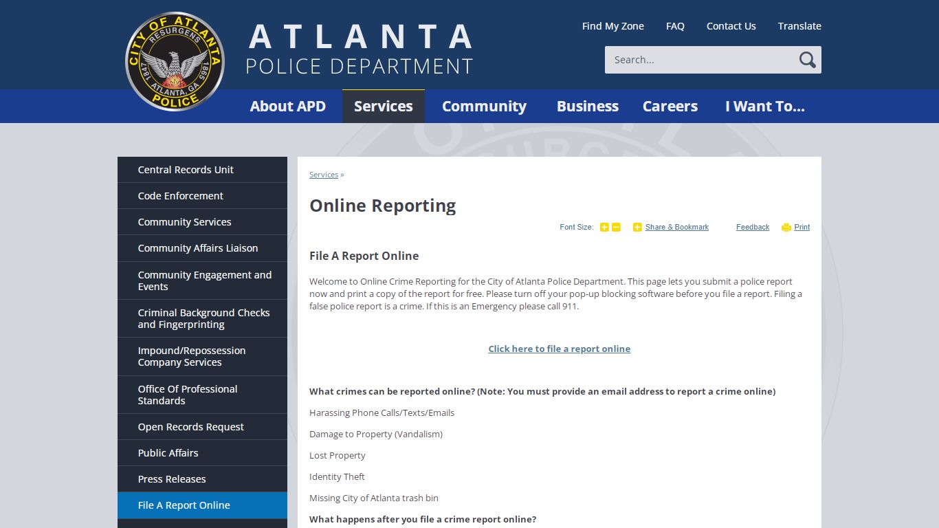 Online Reporting | Atlanta Police Department