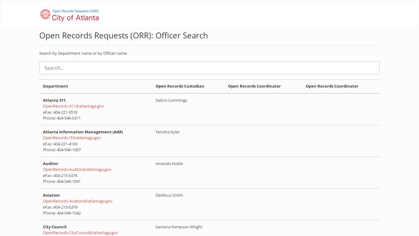 Open Records Officer Search Portal - Atlanta